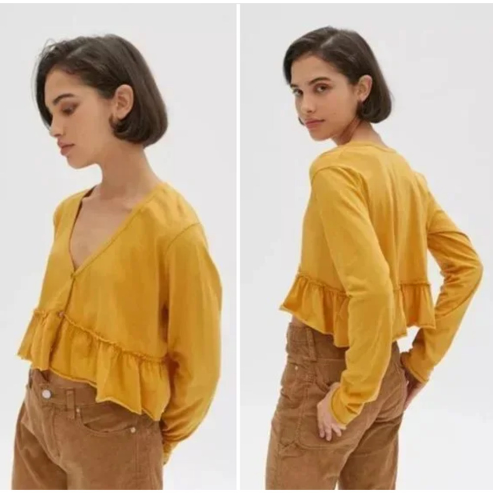 Project Social T x UO | NWOT Mustard Yellow Cropped Babydoll Peplum Top